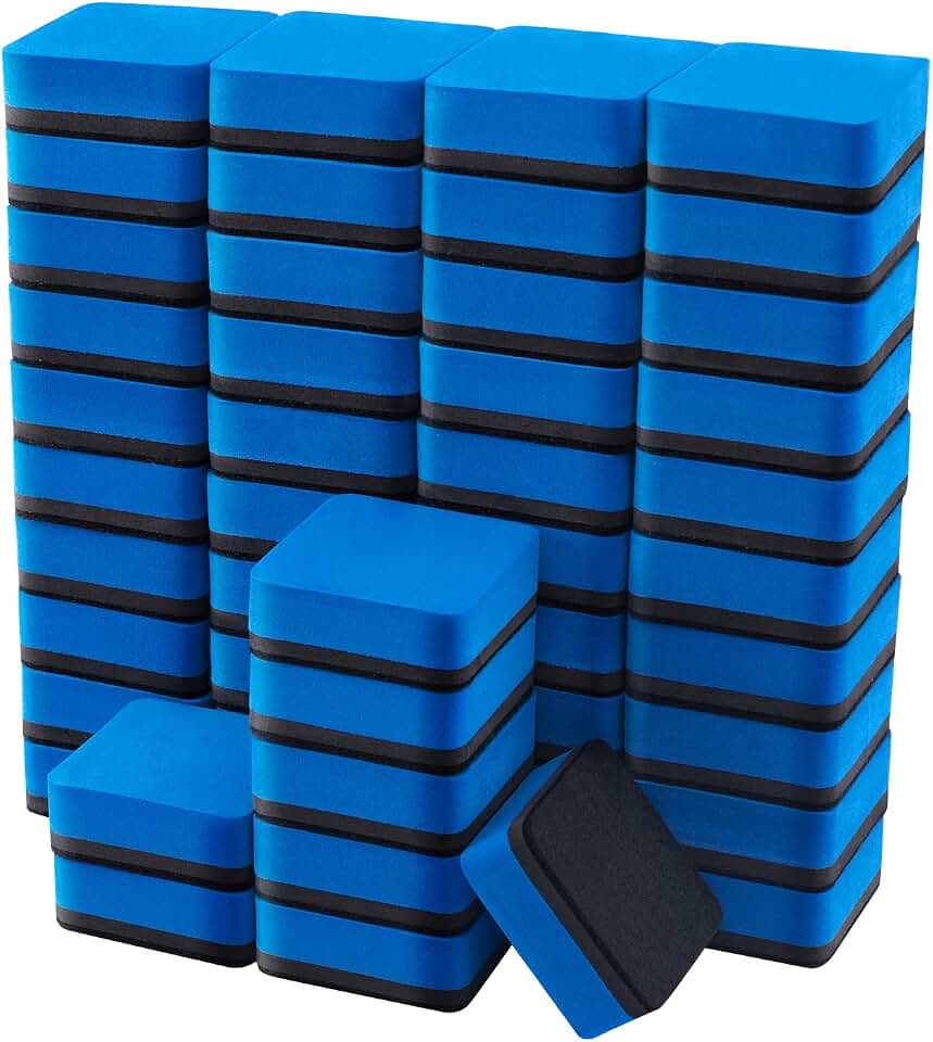Favourde 48 Pack Magnetic Whiteboard Dry Erase Erasers for Classroom School | Whiteboard Dry Erase Erasers Chalkboard Cleansers for School Supplies and Office Classroom and Teacher Must Haves ,(Blue)