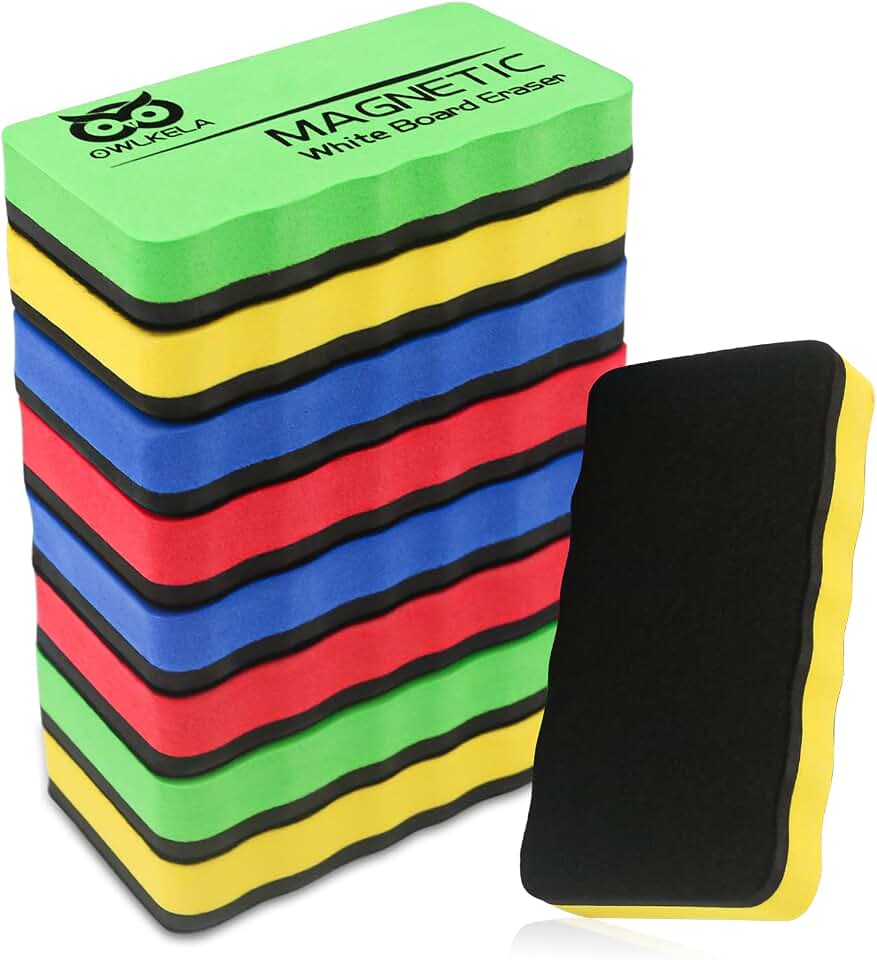 OWLKELA 8 Pcs Dry Erase Erasers, 4 Colors | Magnetic, Erasers for White Board Markers, Ideal for Classroom, Home and Office