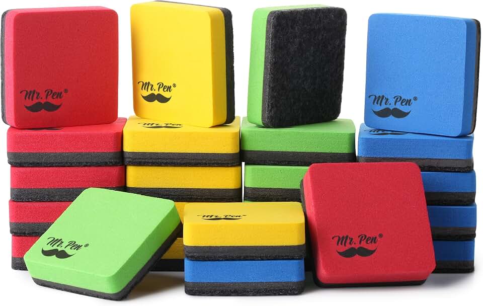 Mr. Pen- Mini Magnetic Dry Erase Erasers, 2" x 2", 24 Pack | Colorful Small Magnetic Whiteboard Dry Erase Erasers Bulk for Kids, Teachers, Students and Classroom Supplies