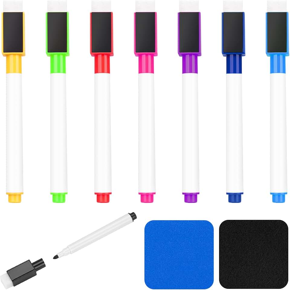 8 Pcs Magnetic Dry Erase Markers, with Eraser Cap, Colorful | Student White Board Markers, Fine Point Tip, for Teachers, Office, School Supplies, Home