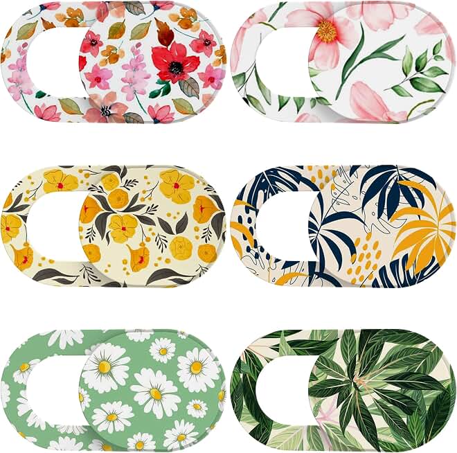 Yilador Laptop Camera Cover Slide Cute (6 Pack), Ultra Thin Webcam Cover for iPhone iPad MacBook Pro Computer iMac Cell Phone PC Accessories, 0.03" Camera Blocker Slider, Great for Privacy - Flowers