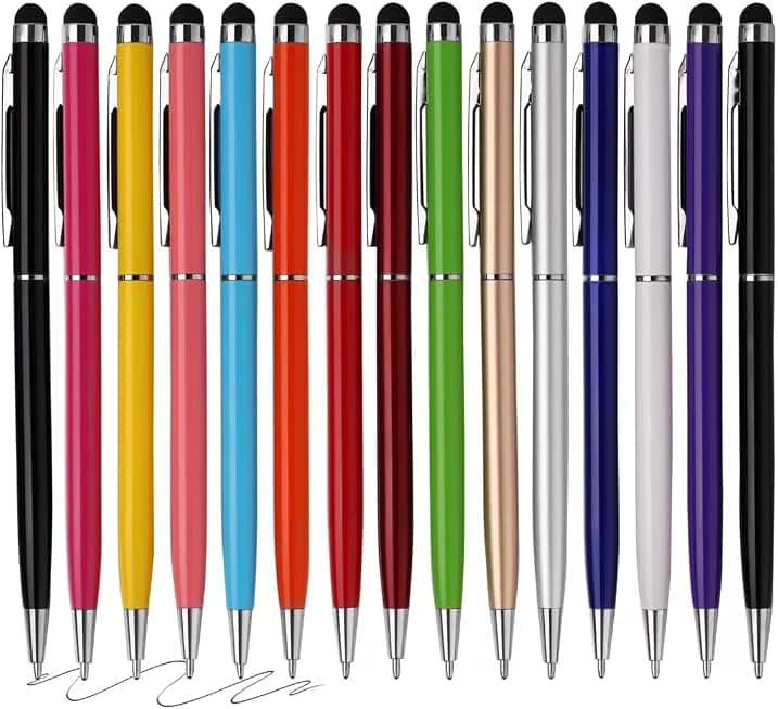 15 Pack Stylus Pens for Touch Screens (Silver &amp; Mix) | 2 in 1 Stylists pens for Touch Screens Compatible with Phone Tablets Kindle and Black Ink Ballpoint Pens