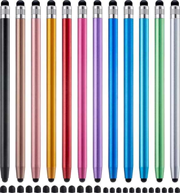 LINFANC 12Pcs Stylus Pen for Touchscreen Stylus Pen for iPad iPhone Android | 2-in-1 High Precision &amp; Sensitivity, Compatible with iPad/iPhone/Android/Smartphones/Tablets/Switch and All Touch Screens
