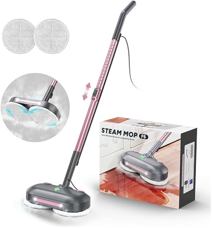 Scrubbing Steam Mop with Rotating Pads for Floor Cleaning,Steam Cleaner F6 | 【360° Rotating】【284 °F High‑Temp】【XL Water Tank】【23 FT Cord】【LED Headlights】【Adjustable Height】【Self-Standing】【Hard Floor】