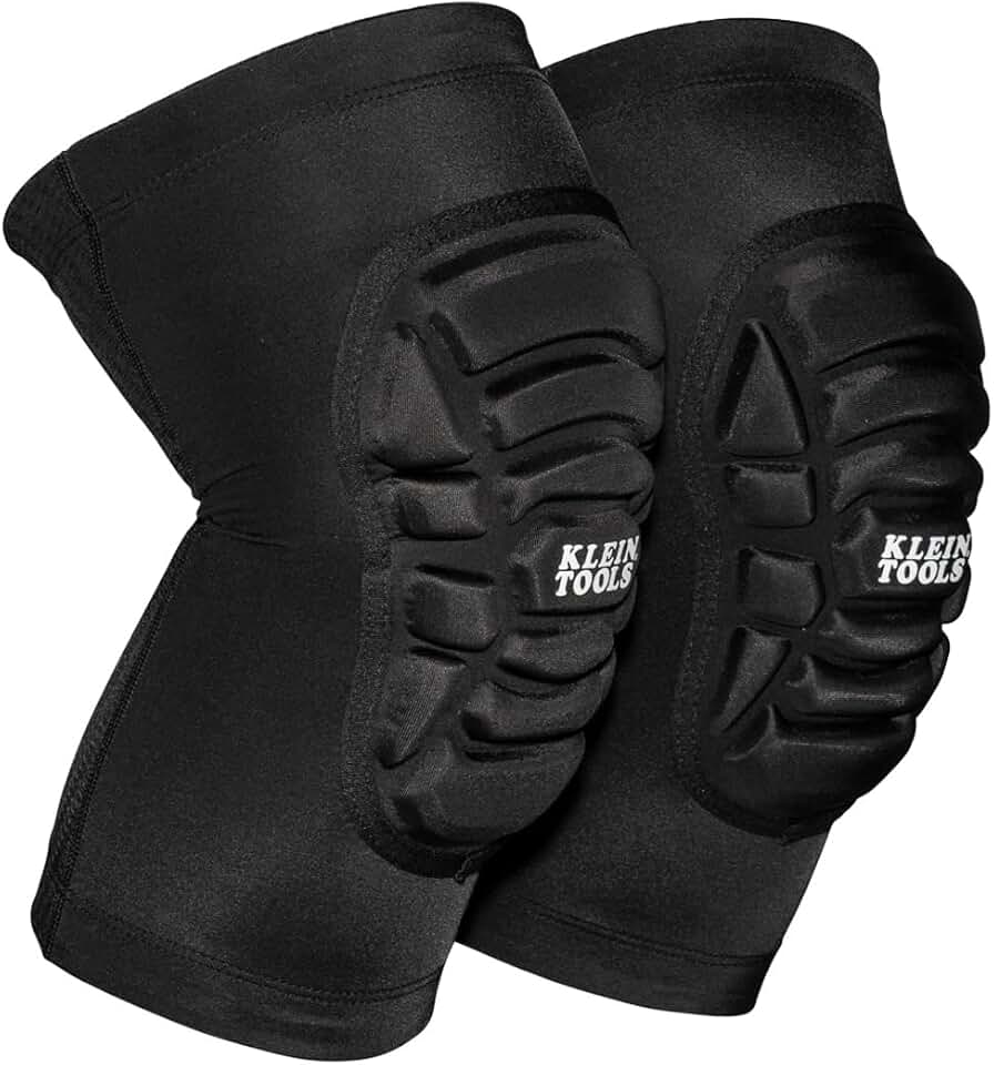 Klein Tools 60492 Knee Pads, Lightweight Padded Knee Sleeves, Breathable Mesh Back, Elastic Cuff with Slip-Resistant Silicone, Black, M/L