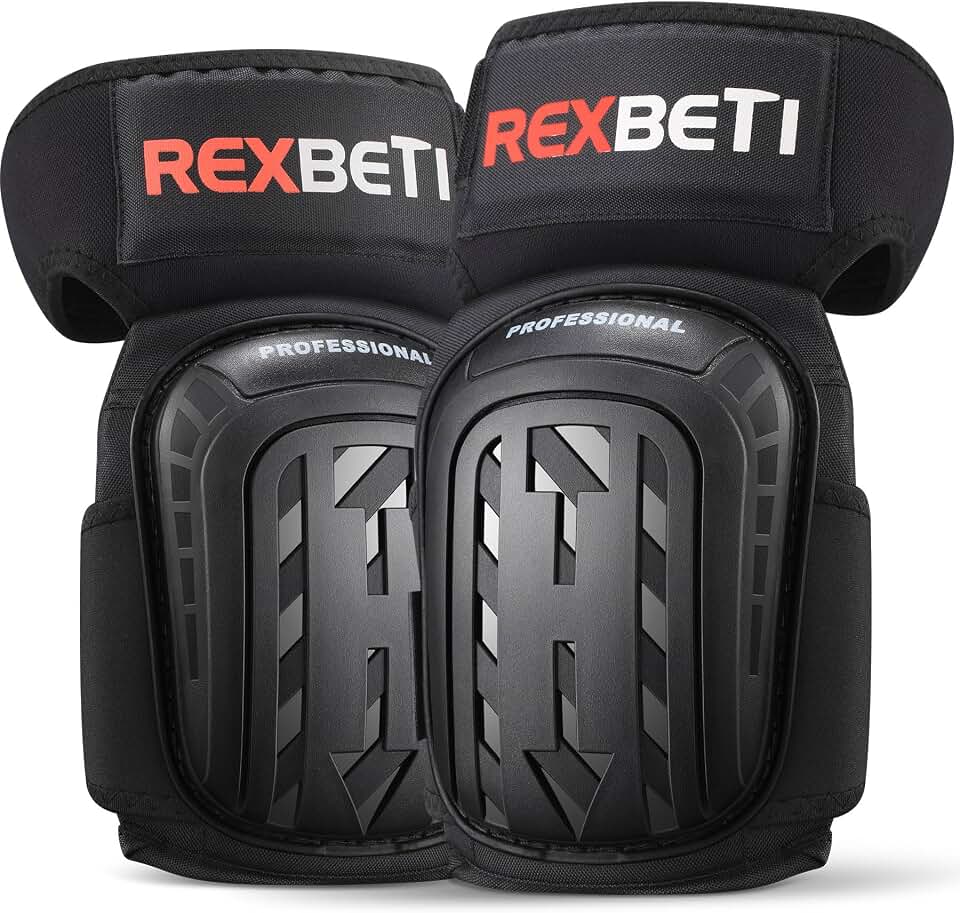 REXBETI Knee Pads for Men, Anti-slip Construction Gel Knee Pads for Work | Heavy Duty Cap, Comfort Thick Gel Foam Pad, Stay Put Strong Stretchable Straps, For Construction Gardening Flooring Cleaning
