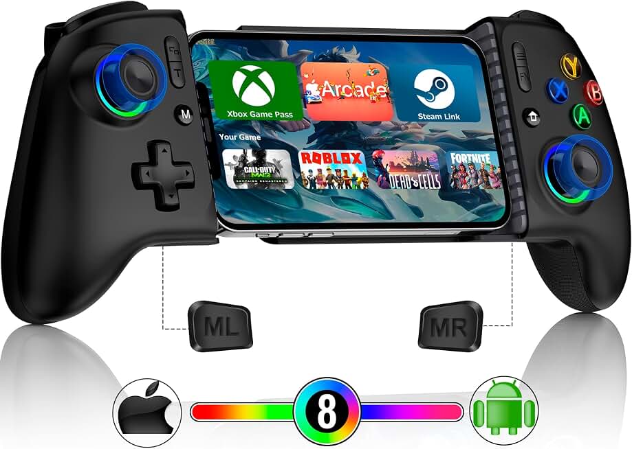 Mocagen Mobile Gaming Controller, MC2 Phone Controller for iPhone/Android/Switch/Oled/Switch 2 with Programmable/Hall Effect Joysticks &amp; Analog Triggers/RGB Light