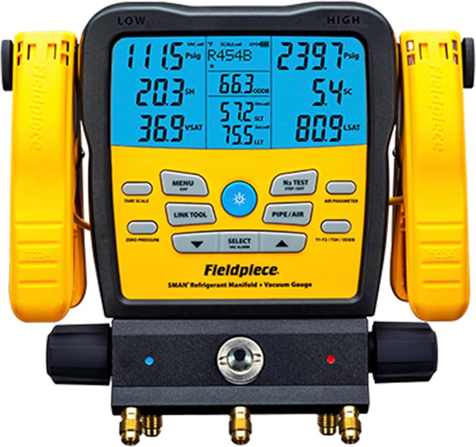 Fieldpiece Fieldpiece SM382V Wireless 3-Port SMAN Refrigerant Manifold with Vacuum Gauge – Digital Gauges for HVAC &amp; Refrigeration