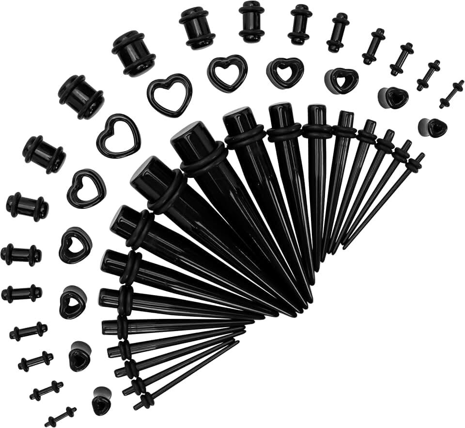 Marsrut Acrylic, Silicone Ear Stretching Kit: Lightweight Tapers, Heart Tunnels &amp; Plugs for Starter Expanders | Body Piercing Jewelry Earring Gauges Gauging Set for Men, Women (Size: 14G-0000G)