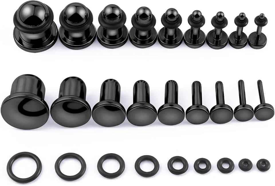 Longbeauty 18PCS Ear Stretching Kit 14G-00G Surgical Steel Ear Gauge Plugs