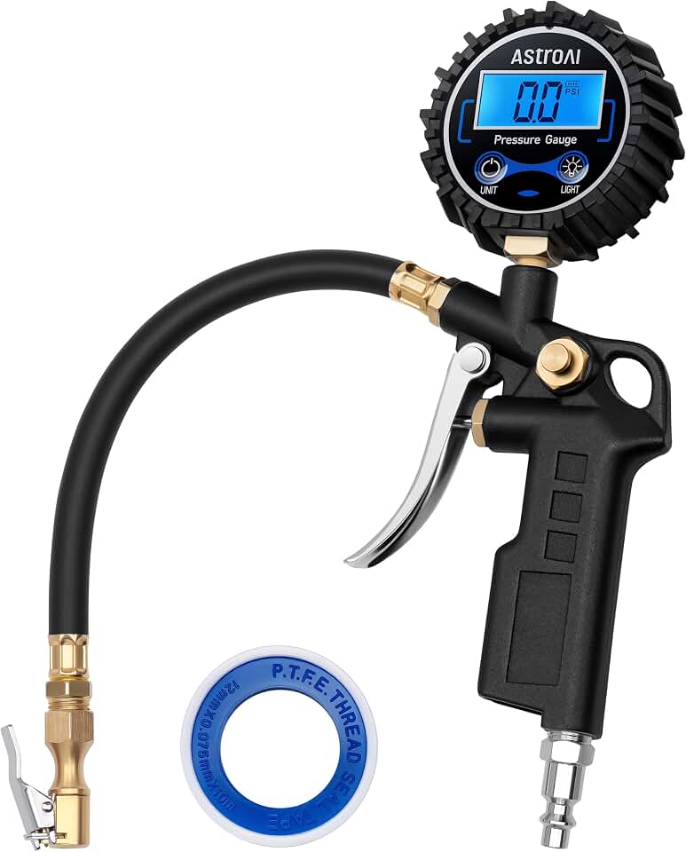 AstroAI AstroAI Digital Tire Pressure Gauge with Inflator 3-250 PSI Fits 1/4" NPT | Heavy Duty Air Chuck &amp; Compressor Accessories w/ Quick Connect Coupler, Backlit LCD, 0.1 Display Resolution, 1Pack Standard