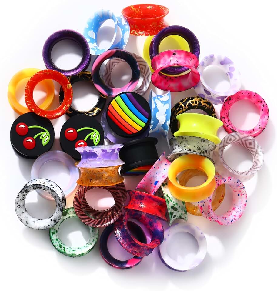 Jewseen 20PCS Silicone Tunnels Random Colors Silicone Gauges 6g-1'' Recycled Claim Standard Blended