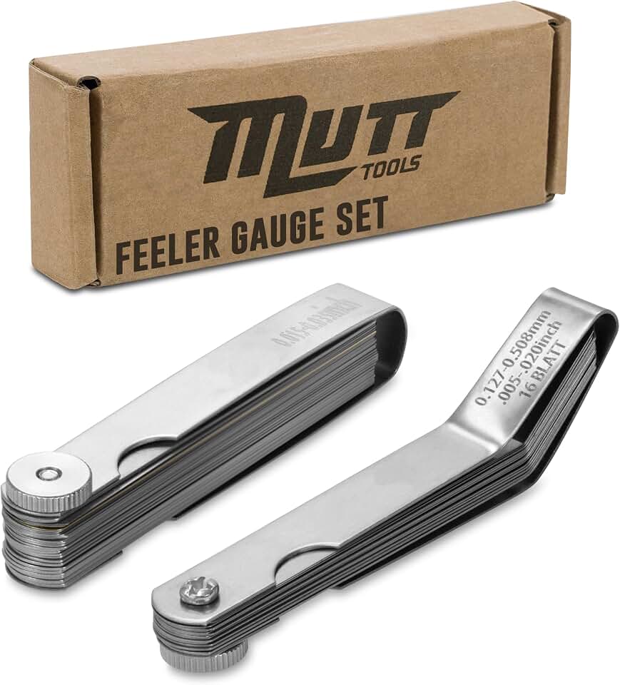 AMERICAN MUTT TOOLS Mutt Tools Feeler Gauge Set Metric and Inch for Valves, Spark Plug Gap Tool | Dual Gauge, Metric and SAE, 32 Blade, Stainless Steel, Valve Gap