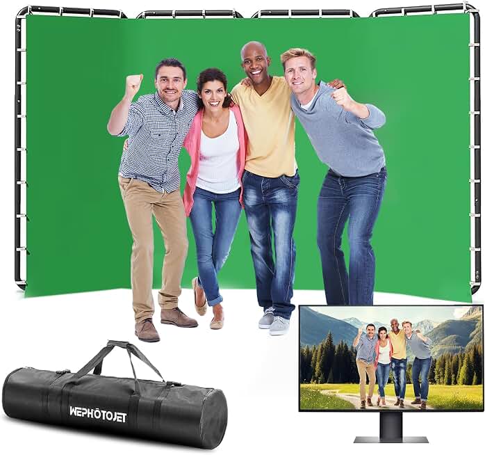 7.87ft x 13.12ft Green Screen Backdrop Kit with Stand | Adjustable Background, Large Collapsible Backdrop for Studio Photography, Video Shooting, Live Streaming, Gaming