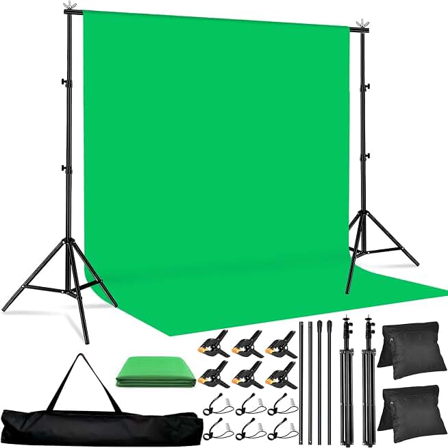 10x7 FT Green Screen Backdrop Kit with Stand, Portable Green Screen Background Support System, Premium Polyester Backdrop for Video Recording, Photography Studio, Virtual Backgrounds, Events