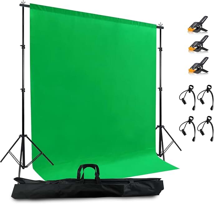 2 in 1 Green Backdrop Stand Kit, 6.5x6.5 ft Portable Dual Rod Stand kit with 6x7ft Green Backdrop-Premium Polyester for Video Streaming, Portrait Photoshoot, Wall Mounted, Parties