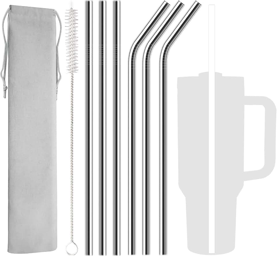 6 Pack Stainless Steel Straw Replacement 40 oz for Stanley Adventure Travel Tumbler, Reusable Straws with Cleaning Brush Compatible with Stanley 40oz Cup Tumbler
