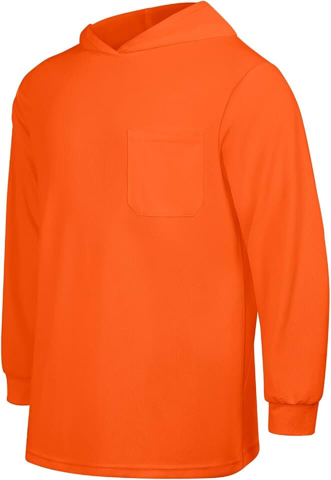 Hi Vis Shirts with Hood for Men, Women, High Visibility, Safety, Construction, Breathable, UCH-Orange, Medium