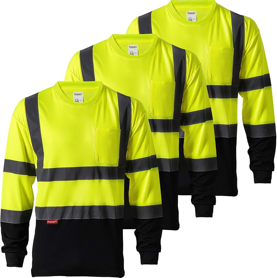 ProtectX Mens High Vis Reflective Long Sleeve Safety Work Shirts for Women | Long sleeve high vis reflective shirts, Class 2-3 Type R Certified, Ideal for Warehouse &amp; Construction Workplace