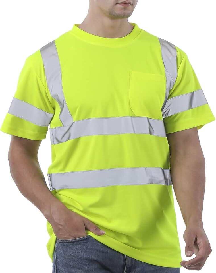 sesafety High Visibility Safety T-Shirt for Men, Reflective Mesh Yellow | ANSI/ISEA Type R Hi Vis Work Shirt with 2-Inch Reflective Tape, Breathable Birdseye Mesh, Pocket, Short Sleeves