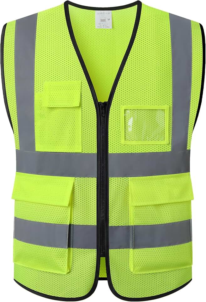 Reflective Safety Vest for Men Women Construction Vest ANSI Standard AP1 | ANSI Standard, 5 utility Pockets 4 Reflective Strips High Visibilty Mesh Fabric Breathable Safety Apparel Neon for Work