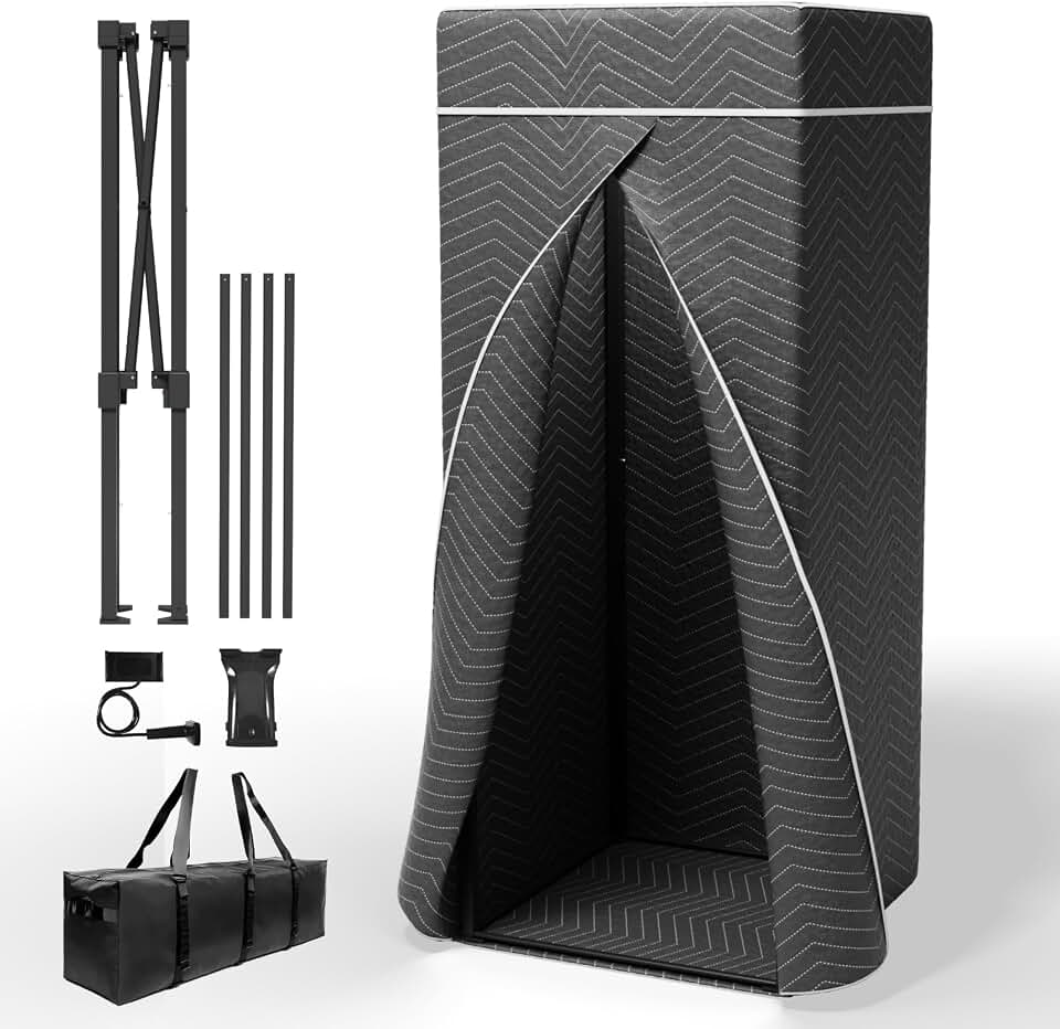 RDCMKL Portable Recording Booth, Foldable Vocal Booth for Home Studio | sound isolation vocal shield, acoustic blanket enclosure, floor stand, phone holder, podcast, voiceover, singing