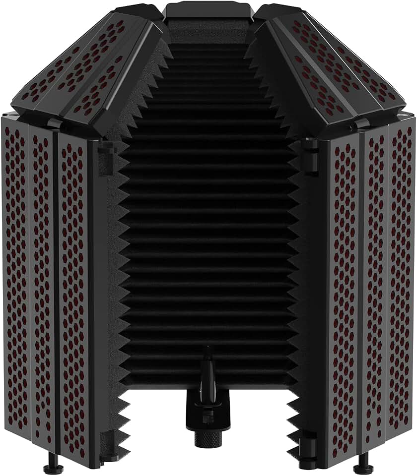 XTUGA MIS02 Recording Microphone Isolation Shield, 5 Panels Soundproof Foam | High Density Pop Filter,Top Enclosed Foldable Soundproof Cover for Condenser Mic Home Studio Equipment,Podcast Recording