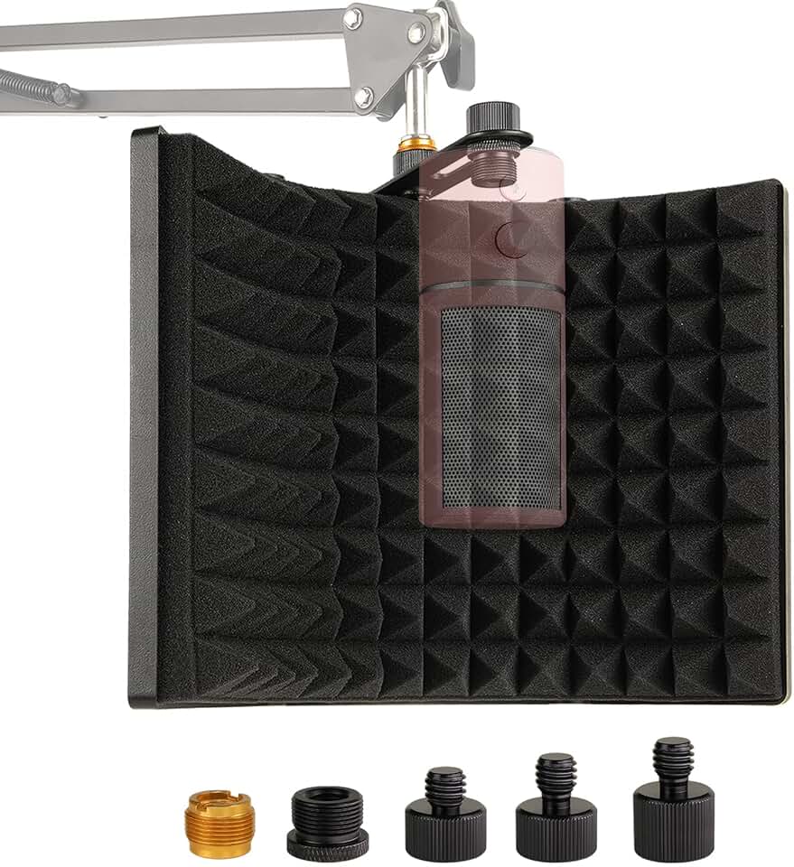 Microphone Isolation Shield, Foldable 3-Panel Sound Absorbing Foam for Condenser Mic, High Density Acoustic Shield with Adapters for Mic Arm Stand -Portable Vocal Booth for Home Recording Studio ClimatePartner certified