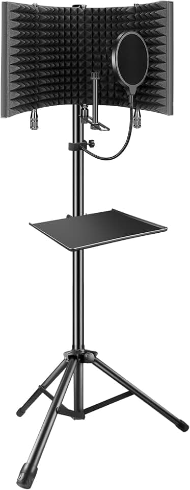 Professional Studio Recording Microphone Isolation Shield, Pop Filter,High density absorbent foam is used to filter vocal. Suitable for Blue Yeti and other condenser microphones (AO-504 With Stand) Global Recycled Standard