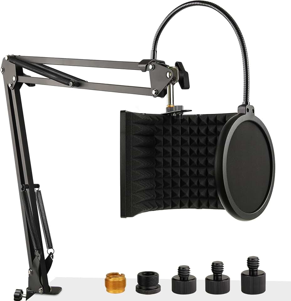 Microphone Isolation Shield with Mic Stand and Pop Filter | Foldable Sound Shield, For Most Condenser Microphone, Recording Equipment Studio, High Density Absorbent Foam, Filter Vocal ClimatePartner certified