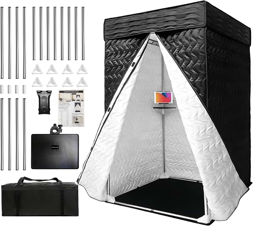 Portable Vocal Booth 33"X33"X79", Sound Isolation Home Recording Booth | Easy to assemble, comes with travel carry bag, ideal for podcast, voiceover and indoor singing recording