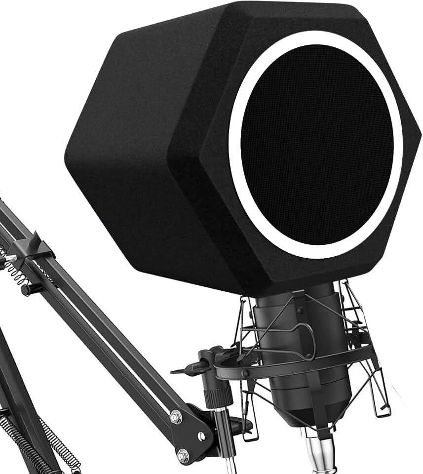 Microphone Wind Shield Pop Filter Microphone Isolation Ball, Acoustic Filter for Record Studios Mic, Sound-Absorbing Foam Five-sided Seal Design to Effectively Reduces Noise and Reflections