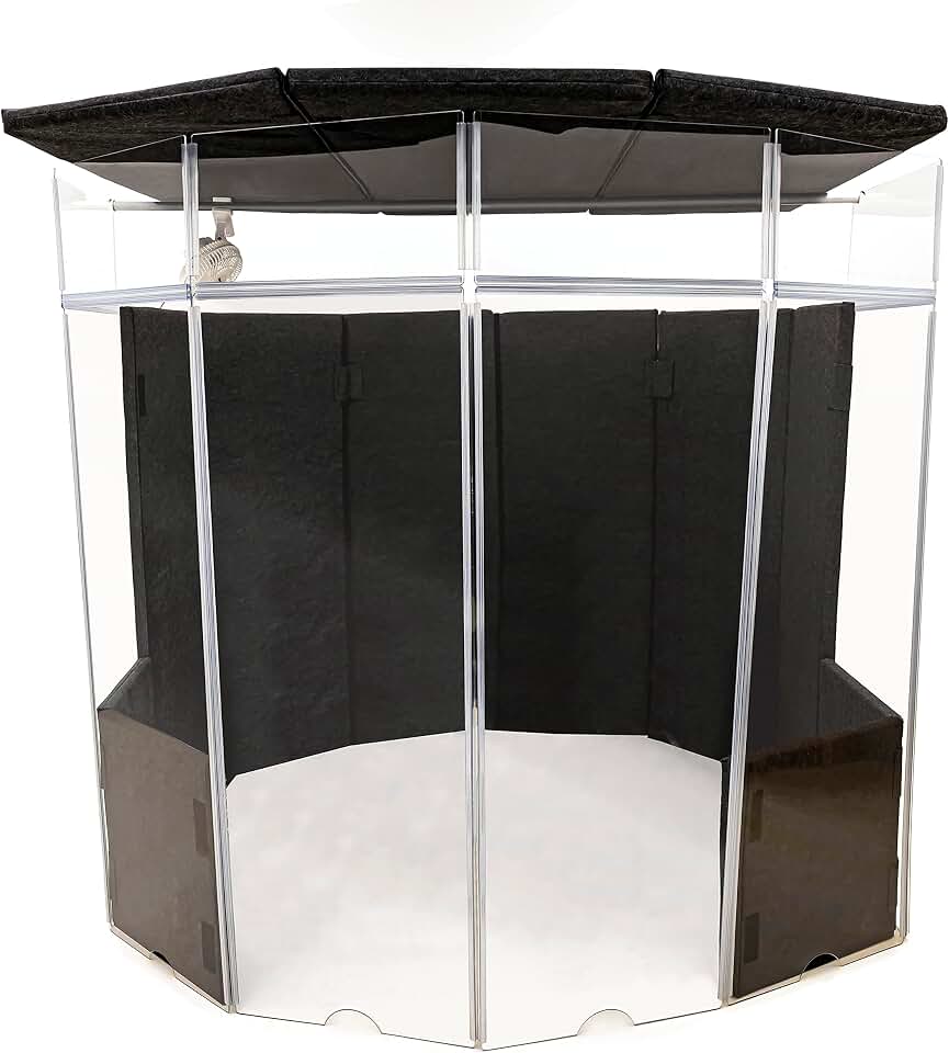 6-panel Isolation Booth with 66” Panels and 12” Ext. Panels Music Practice - All Acrylic Drum Shield with Padded Sound Dampers, Lid, Support Beam, and Clip-on Fan