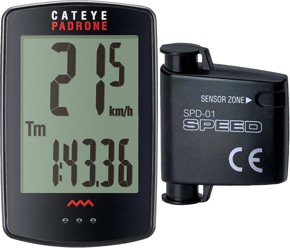 CATEYE Padrone Wireless Bike Computer – Oversized Display Cyclocomputer, Wireless Speedometer &amp; Odometer, FlexTight™ Mount, Auto Start/Stop, Programmable Odometer
