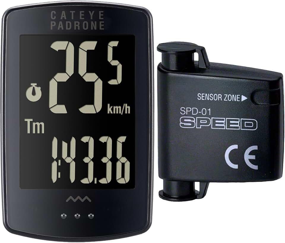 CATEYE Padrone Wireless Bike Computer – Oversized Display Cyclocomputer, Wireless Speedometer &amp; Odometer, FlexTight™ Mount, Auto Start/Stop, Programmable Odometer