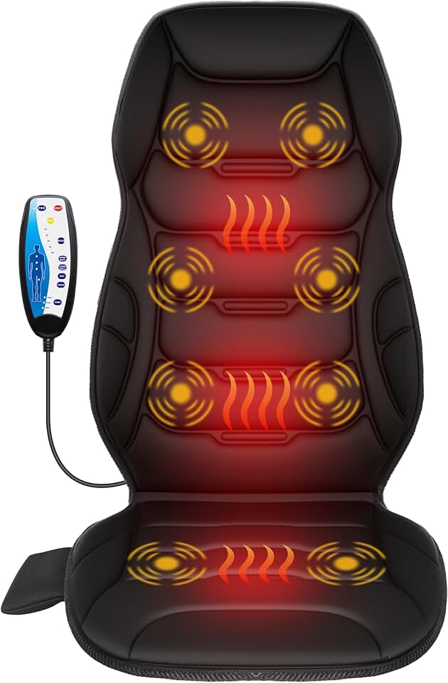 COMFIER Back Massager with Heat, Vibration Massage Chair Pad with 8 Motors | Massage Seat Cushion with 5 Modes, 3 Heating Areas, 4 Intensity Levels for Full Body Comfort, Gifts for Women Men Mom Dad Global Recycled Standard