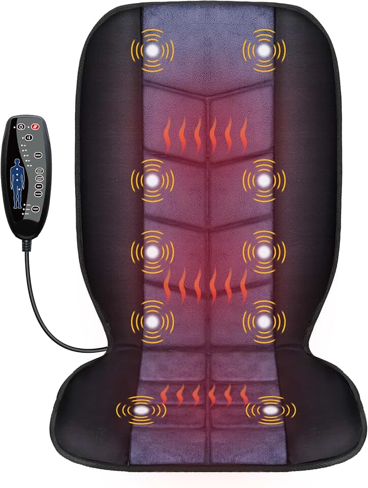 Vibration Massage Chair Pad, Back Massager with Heat, Massage Seat Cushion | 10 Vibration Motors, 5 Modes, 4 Intensities, 2 Heat Levels, 30/60/90-Min Timer for Home &amp; Office Chairs, Gift, 2026 Upgraded