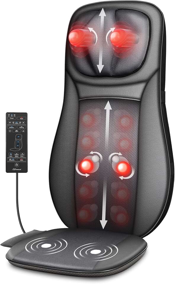 Snailax Shiatsu Neck &amp; Back Massager with Heat Chair Pad Kneading Massage | Men Women Gift, Adjustable Neck Massage, Spot &amp; Rolling Massage, Seat Vibration, 5/10/15 Min Timer Global Recycled Standard