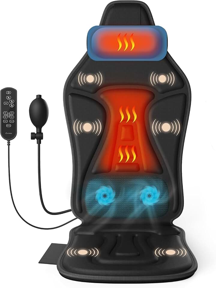 Vibrating Back Massager for Chair with Heat &amp; Cooling, Chair Massager Pad with Adjustable Neck Support, Vibration Massage Seat Cushion for Office Chair Recliner, Home Relaxation