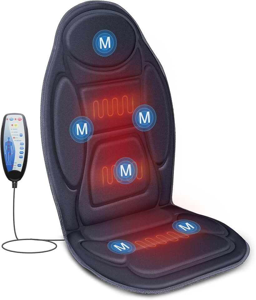 Snailax Vibration Back Massager with Heat, 2026 Upgraded Chair Massage Pad | 5 Modes, 4 Intensities, Graphene Heat, Neck, Shoulder, Back &amp; Thighs, Timer, Massage Seat Cushion for Home &amp; Office Use Global Recycled Standard
