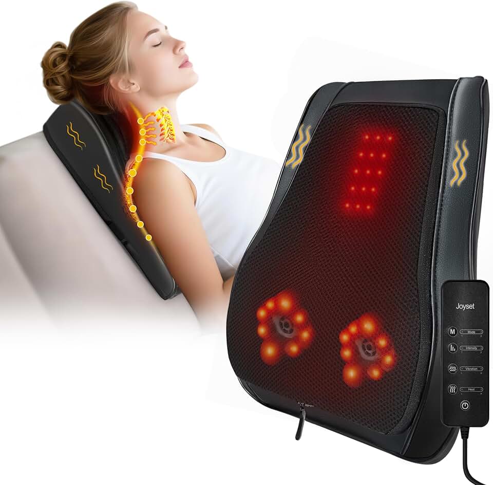 Joyset Back and Neck Massager with Heat &amp; Vibration, FSA Eligible HSA Store | Shiatsu Massager for Pain Relief Deep Tissue, Chair &amp; Sofa, 2 Heat, 16 Nodes, Removable Washable Cover, Gifts for Women Men