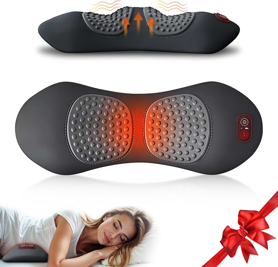 Cordless Lower Back Massager &amp; Lumbar Support Pillow for Sciatica,Black | 3-in-1 Sciatica Pain Relief Pillow with Heat,Vibration,Electric Lift,Rechargeable 3000mAh,USB-C Charging for Home, Office,Car