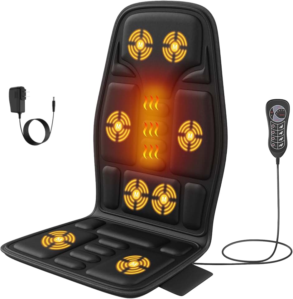SLOTHMORE Vibration Back Massager for Chair with Heat, Chair Massager Pad with 8 Vibration, Massage Seat Cushion for Office Chair, Home Recliner &amp; Sofa, Relaxing Gifts for Mom &amp; Dad