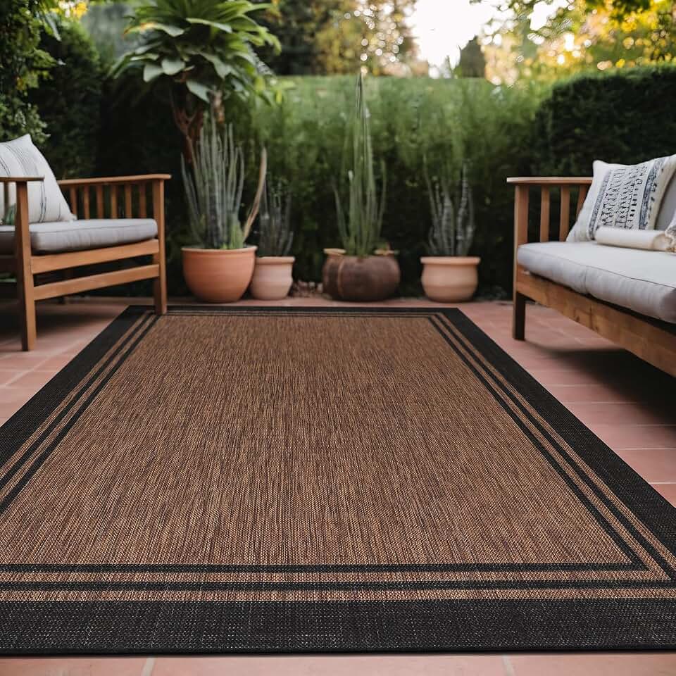 Luul Home Bordered Outdoor Rug 10x14 Washable Outside Carpet for Indoor Patio Porch Waterproof Easy Cleaning Non Shedding Area Rugs Nut Brown 10 x 14