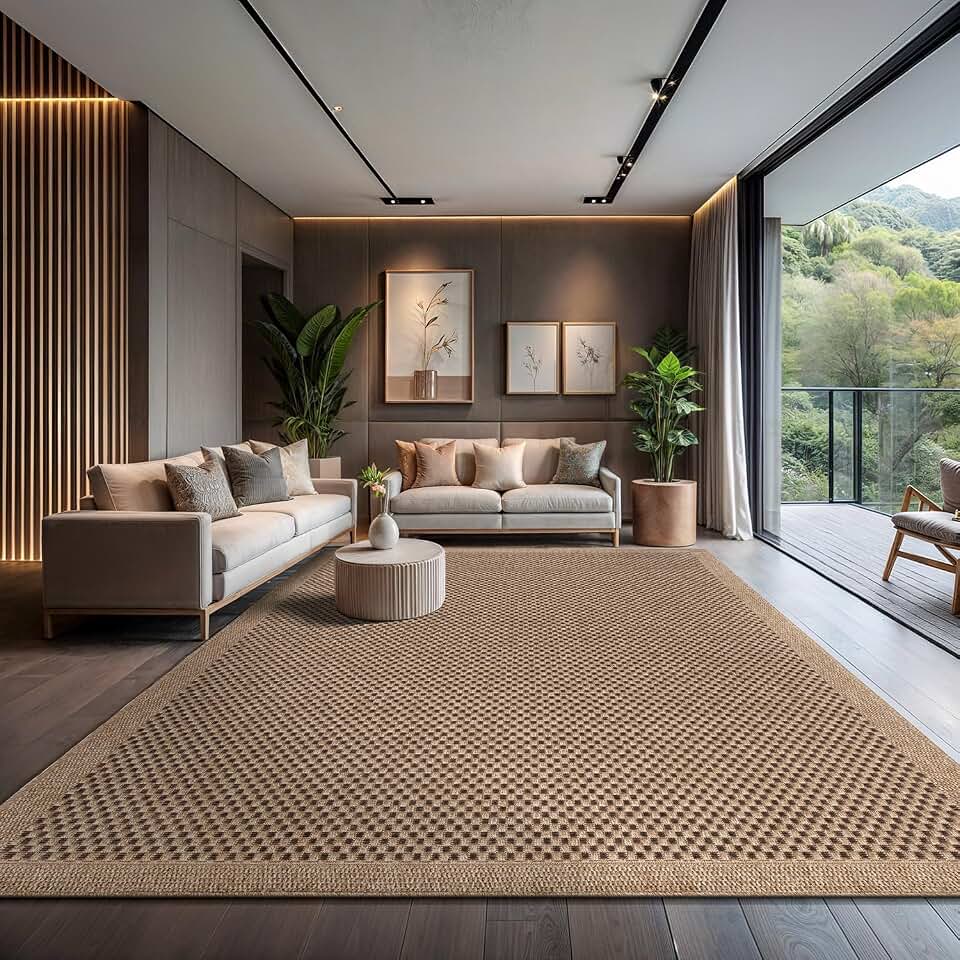 CAMILSON Easy Jute Rug 10x14, Indoor Outdoor Natural Color Fiber Area Rugs for Living Room Patio and Kitchen Rug, Sisal Boho Woven Design, Easy-Cleaning, Washable Outside Carpet Alfombras (10 x 14)