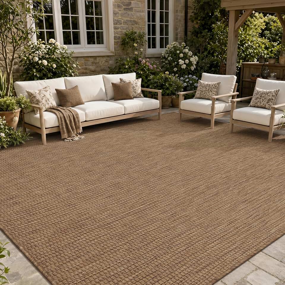 PADOOR-Outdoor Rug-Patio Rug 8x10 ft Polypropylene Indoor Outdoor Rugs Outdoor Carpet for Patio Deck Balcony Porch, Textured Weave, Durable for High Traffic, Fade-Resistant, Modern Neutral Brown