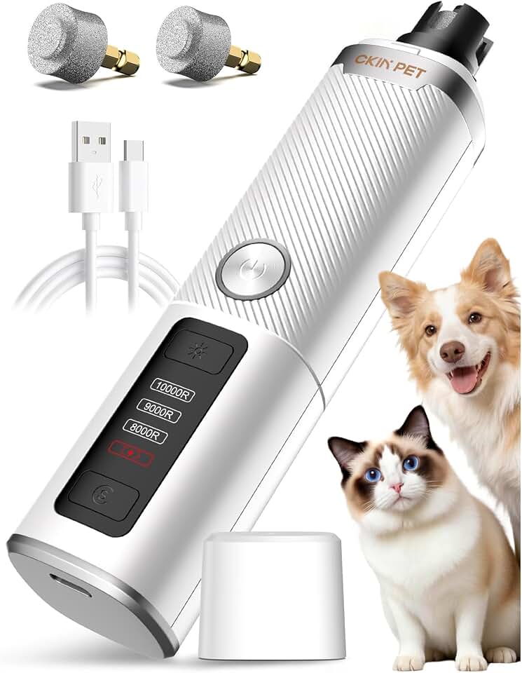 Dog Nail Grinder Whisper Quiet &amp; Safe for Sensitive Dogs and Cats | Low Vibration Pet Nail Trimmers, 3-Speed, LED Lights, 8 Hours Runtime, Rechargeable Ergonomic Grooming for All Sizes &amp; Breeds