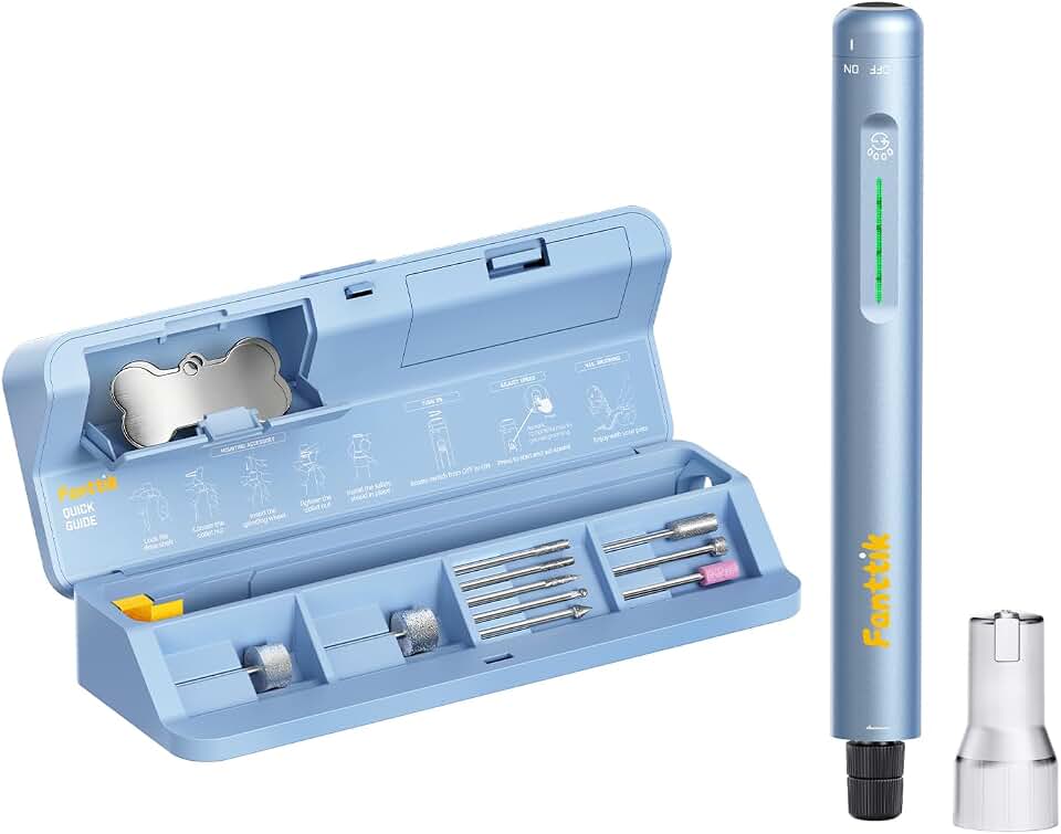 Fanttik F2 Master Pet Quiet Dog Nail Grinder, Safe Pet Nail Trimmer | Electric Rechargeable, LED Light, 5-Speed Variable Paws Grooming Tool Kit, DIY Name Tags for Small Medium Dogs &amp; Cats, Blue