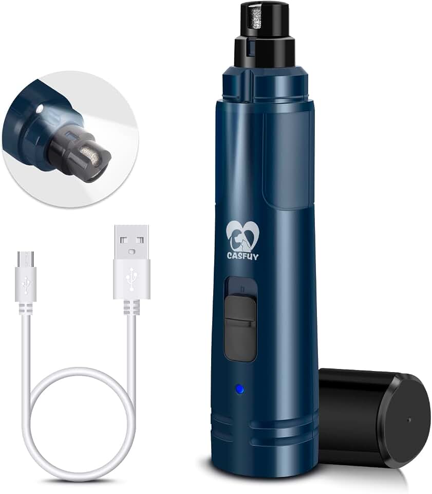 Casfuy Dog Nail Grinder with LED Light - Upgraded 2-Speed Electric Pet Nail Trimmer Powerful Painless Paws Grooming &amp; Smoothing for Small Medium Large Dogs &amp; Cats (Dark Blue)