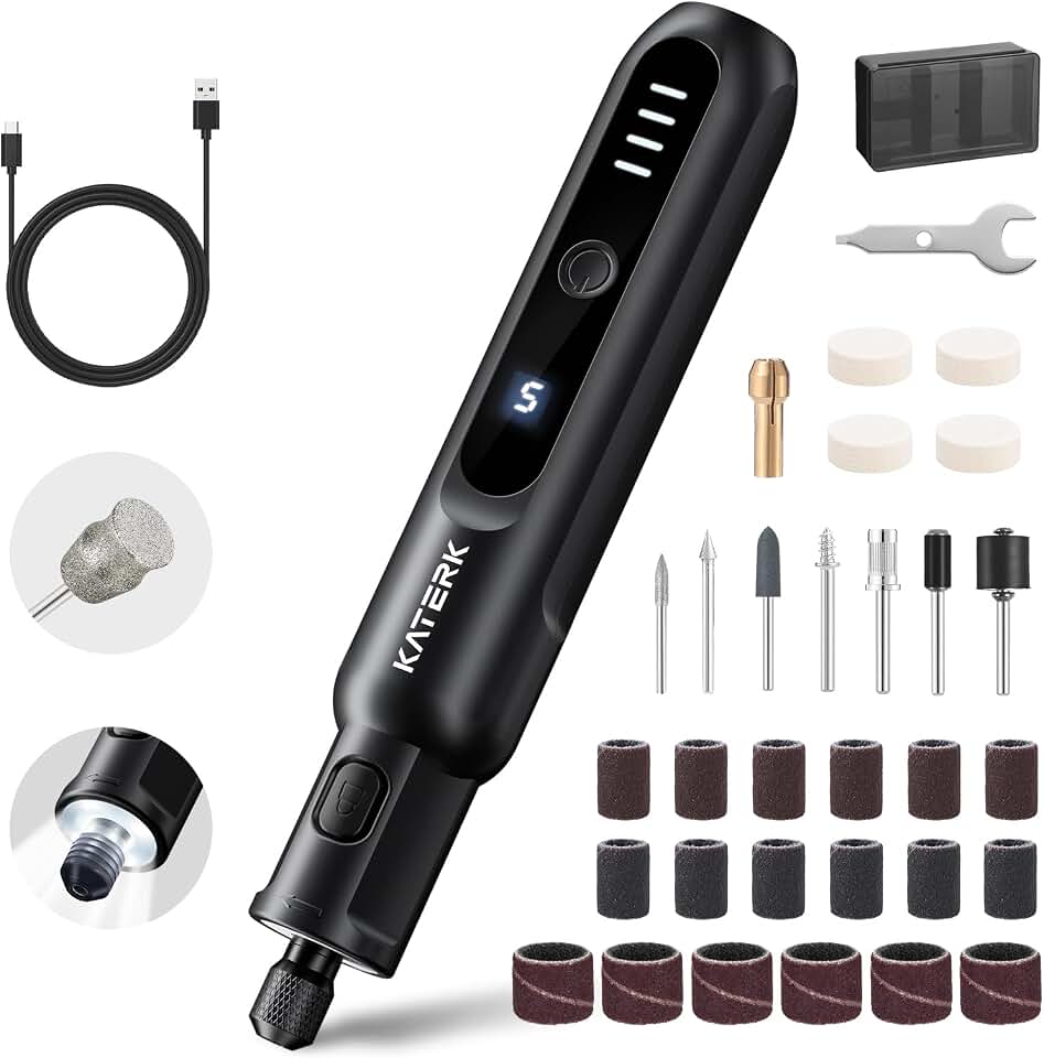 Katerk Pet Dog Nail Grinder - 5 Speed Quiet 32PCS Electric Dog Nail Trimmer | with 360°LED Light, 2500mAh Rechargeable, Cordless Rotary Tool for Small Medium Large Dogs &amp; DIY Sanding, Carving (Black)